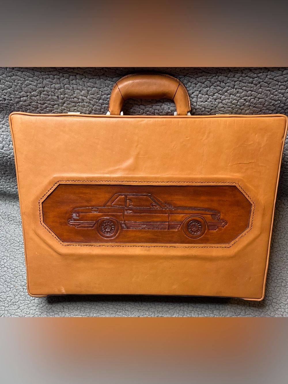 Vintage Custom Mercedes-Benz R107 SL-Class Design Leather Briefcase Brown 20 In